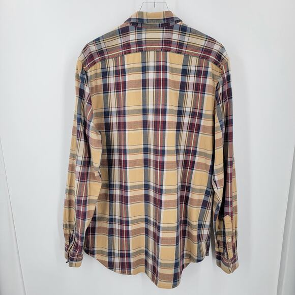 Eddie Bauer Shirt Mens TXL Plaid Yellow Blue Red Button Up Cotton Classic Fit - Picture 2 of 8